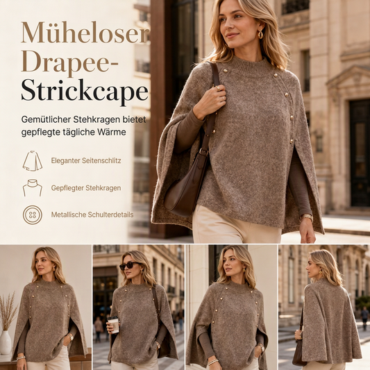 ✨Neu Eingetroffen!✨Damen Strickumhang-Poncho mit Knopfleiste