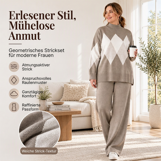 ⏰ Countdown läuft – 50% nur noch 3 Tage!  Damen Argyle Strickpullover & Wide-Leg Hose Set