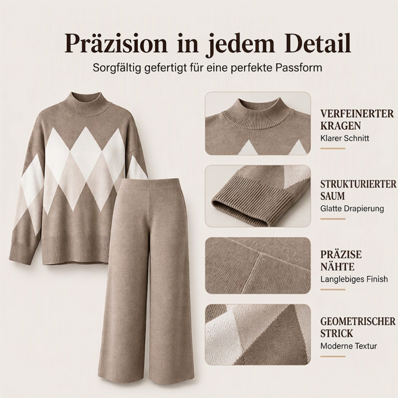 ⏰ Countdown läuft – 50% nur noch 3 Tage!  Damen Argyle Strickpullover & Wide-Leg Hose Set