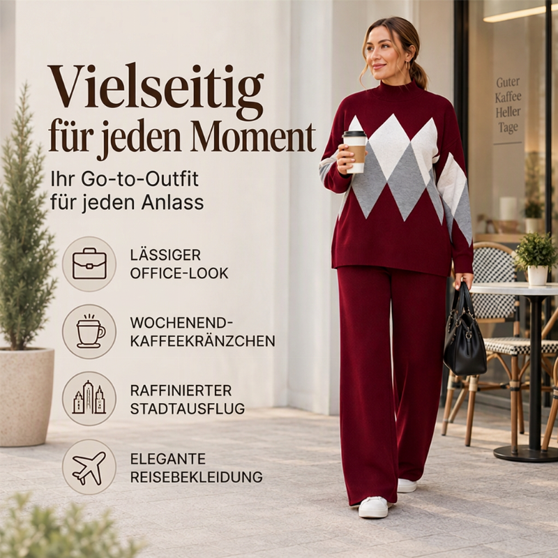 ⏰ Countdown läuft – 50% nur noch 3 Tage!  Damen Argyle Strickpullover & Wide-Leg Hose Set