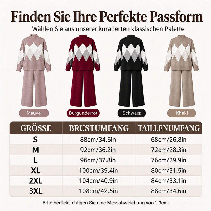 ⏰ Countdown läuft – 50% nur noch 3 Tage!  Damen Argyle Strickpullover & Wide-Leg Hose Set