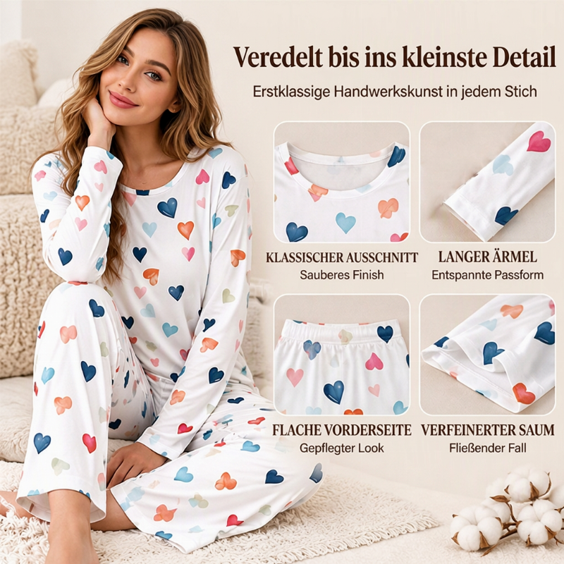 ✨Neu Eingetroffen! Damen Schlafanzug-Set mit Herzprint und Langarm