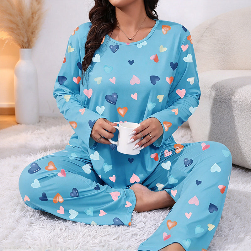 ✨Neu Eingetroffen! Damen Schlafanzug-Set mit Herzprint und Langarm