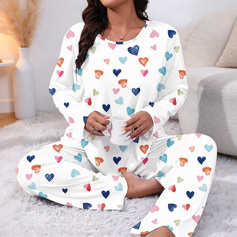 ✨Neu Eingetroffen! Damen Schlafanzug-Set mit Herzprint und Langarm