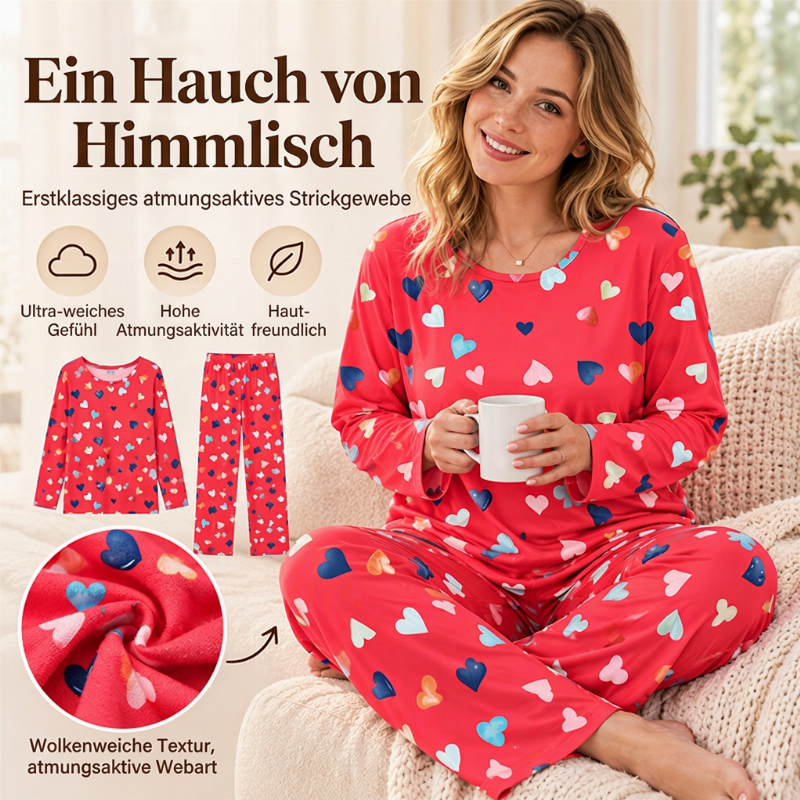 ✨Neu Eingetroffen! Damen Schlafanzug-Set mit Herzprint und Langarm