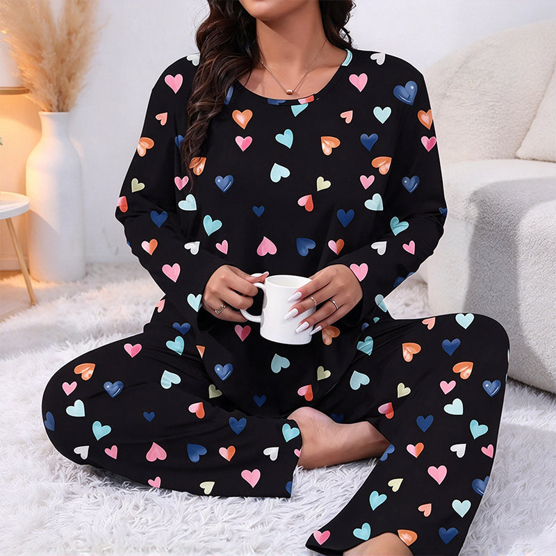 ✨Neu Eingetroffen! Damen Schlafanzug-Set mit Herzprint und Langarm