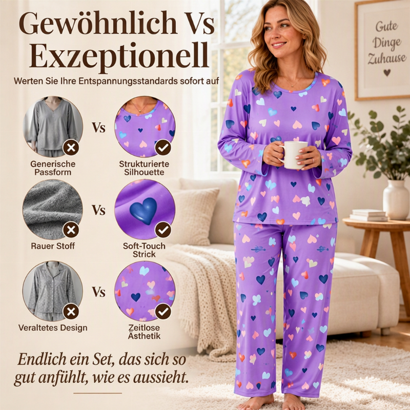✨Neu Eingetroffen! Damen Schlafanzug-Set mit Herzprint und Langarm
