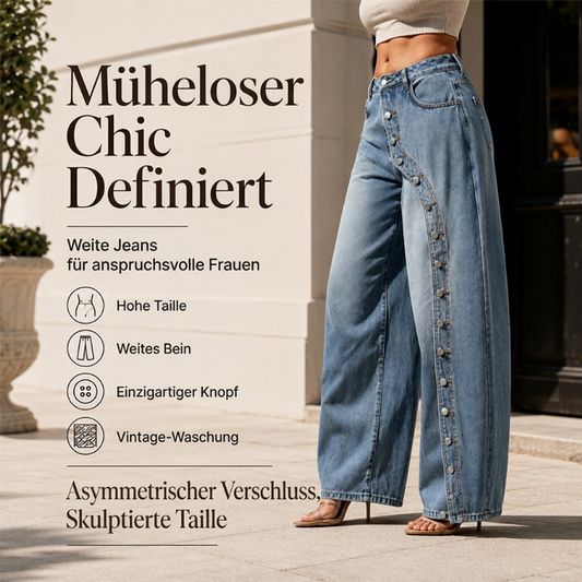 🎉Top Angebot! Jetzt kaufen!🎉 Damen Vintage Weite-Jeans mit seitlichen Knöpfen