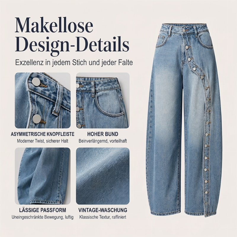 🎉Top Angebot! Jetzt kaufen!🎉 Damen Vintage Weite-Jeans mit seitlichen Knöpfen