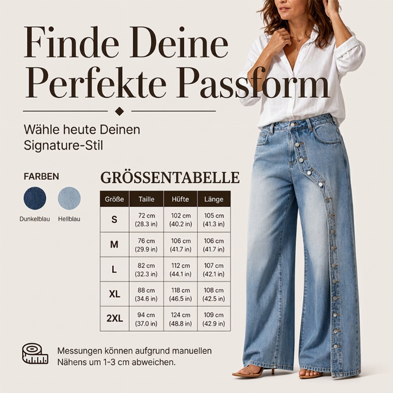 🎉Top Angebot! Jetzt kaufen!🎉 Damen Vintage Weite-Jeans mit seitlichen Knöpfen