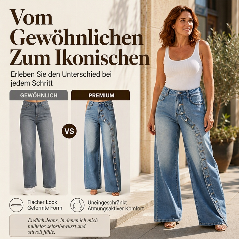 🎉Top Angebot! Jetzt kaufen!🎉 Damen Vintage Weite-Jeans mit seitlichen Knöpfen
