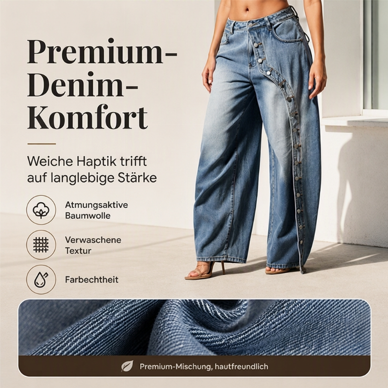🎉Top Angebot! Jetzt kaufen!🎉 Damen Vintage Weite-Jeans mit seitlichen Knöpfen