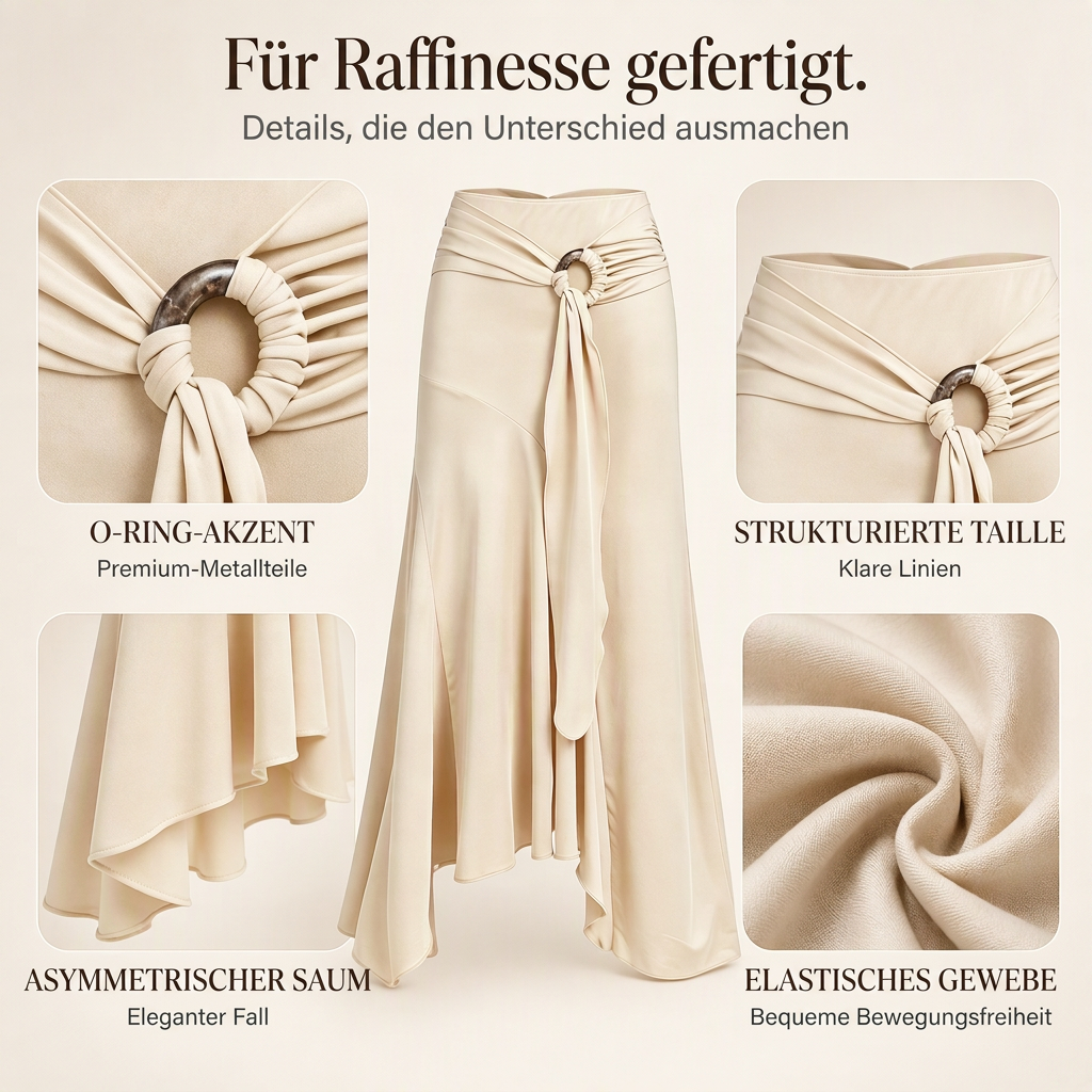 🎁Neu eingetroffen: 50% Rabatt! Damen Midirock mit O-Ring-Bindung, unregelmäßigem Fischschwanz-Design