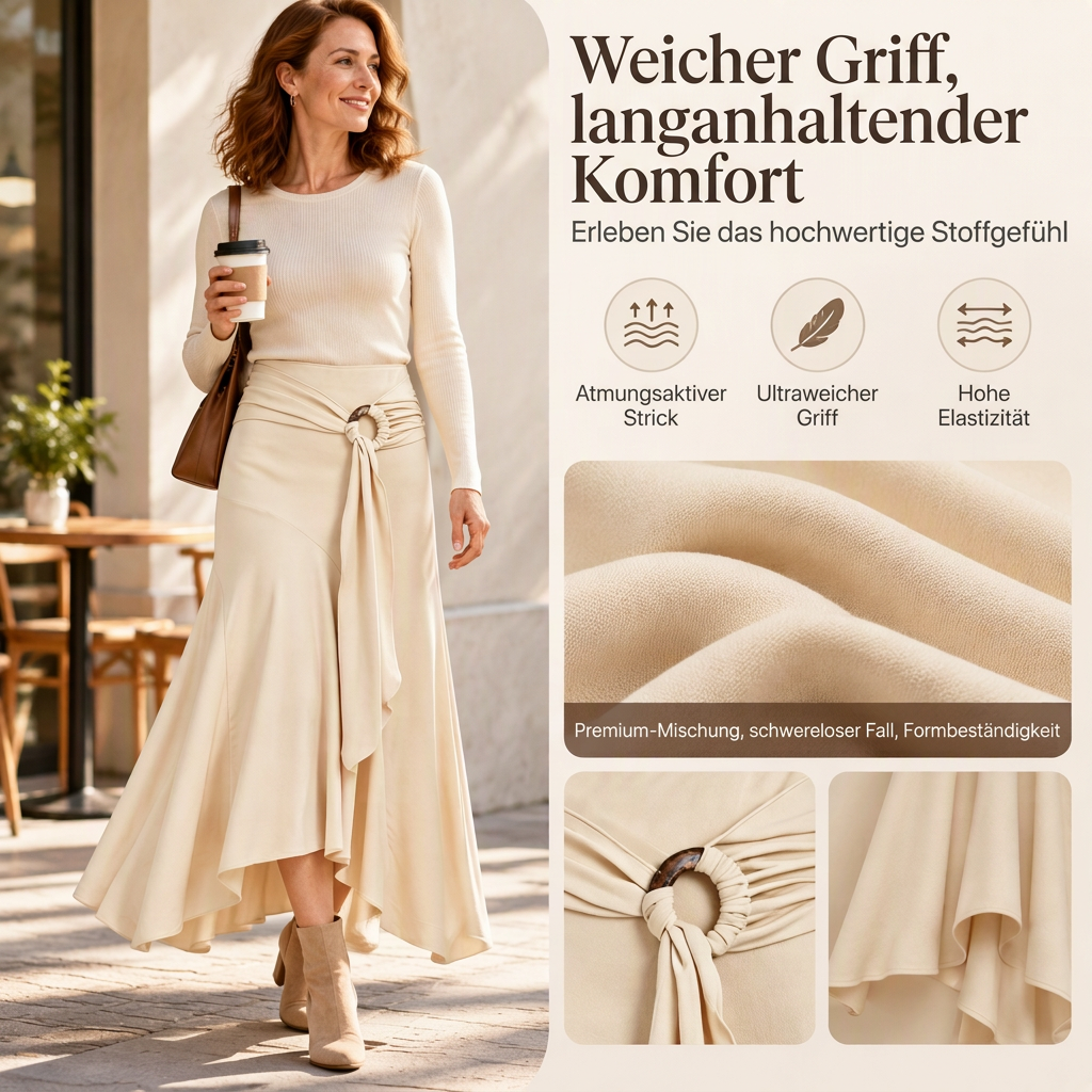 🎁Neu eingetroffen: 50% Rabatt! Damen Midirock mit O-Ring-Bindung, unregelmäßigem Fischschwanz-Design