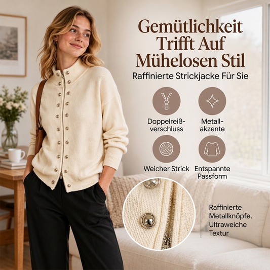 ✨Neu Eingetroffen!✨ Damen-Strickjacke mit Stehkragen und Doppelknopfverschluss