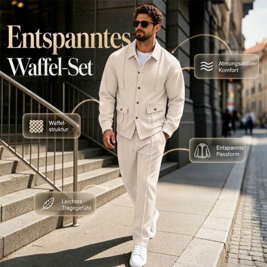 ✨ Neu eingetroffen – 50 % Rabatt! Herren-Set aus Waffelstrick-Cardigan-Jacke und Hose