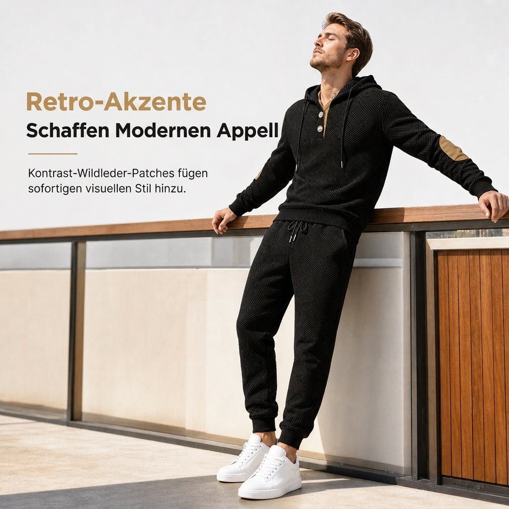 📢🎉Alles muss weg!!!🛍️✨Herren 2-teiliges Jacquard Kapuzenpullover Set Herbst Winter lässiger Kapuzen-Sweatshirt und Sweathose Trainingsanzug