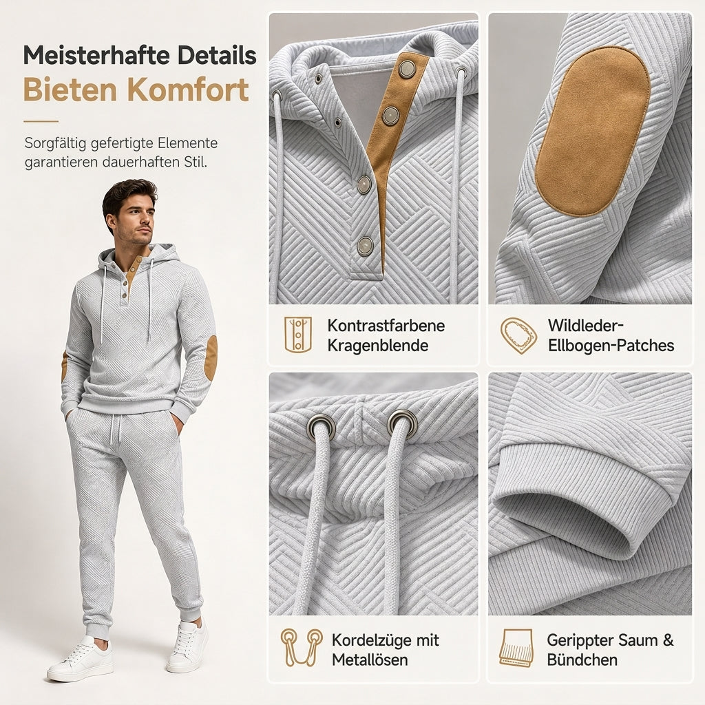 📢🎉Alles muss weg!!!🛍️✨Herren 2-teiliges Jacquard Kapuzenpullover Set Herbst Winter lässiger Kapuzen-Sweatshirt und Sweathose Trainingsanzug