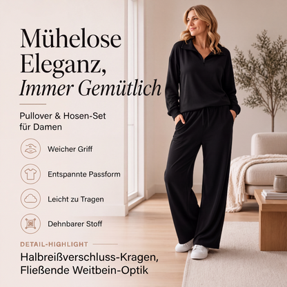 📢🎉50%Rabatt!!!🛍️✨Damen-Set mit halbem Reißverschluss, Kragenoberteil und weiten Hosen