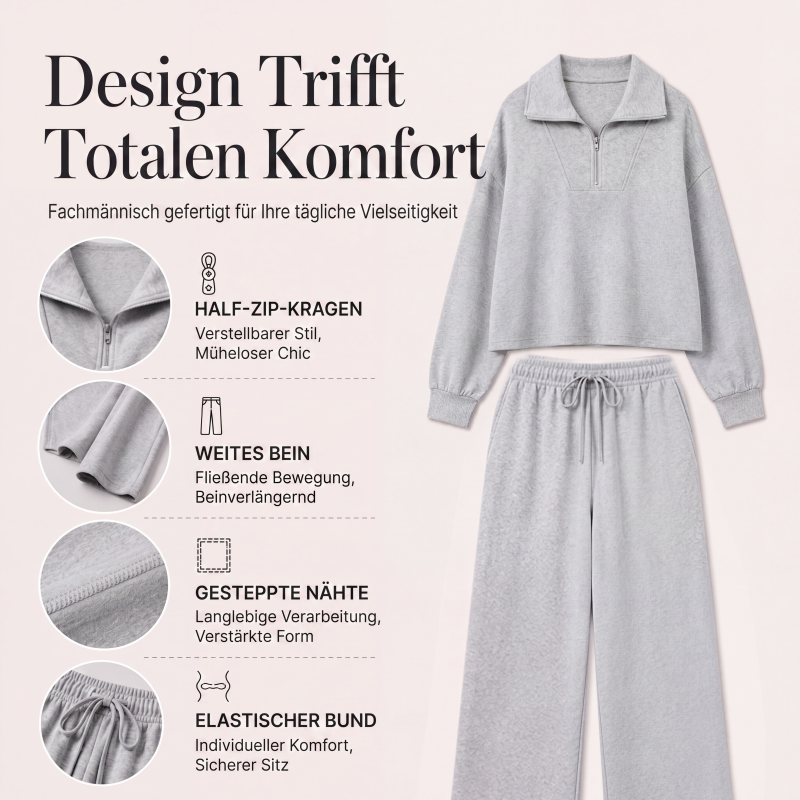 📢🎉50%Rabatt!!!🛍️✨Damen-Set mit halbem Reißverschluss, Kragenoberteil und weiten Hosen