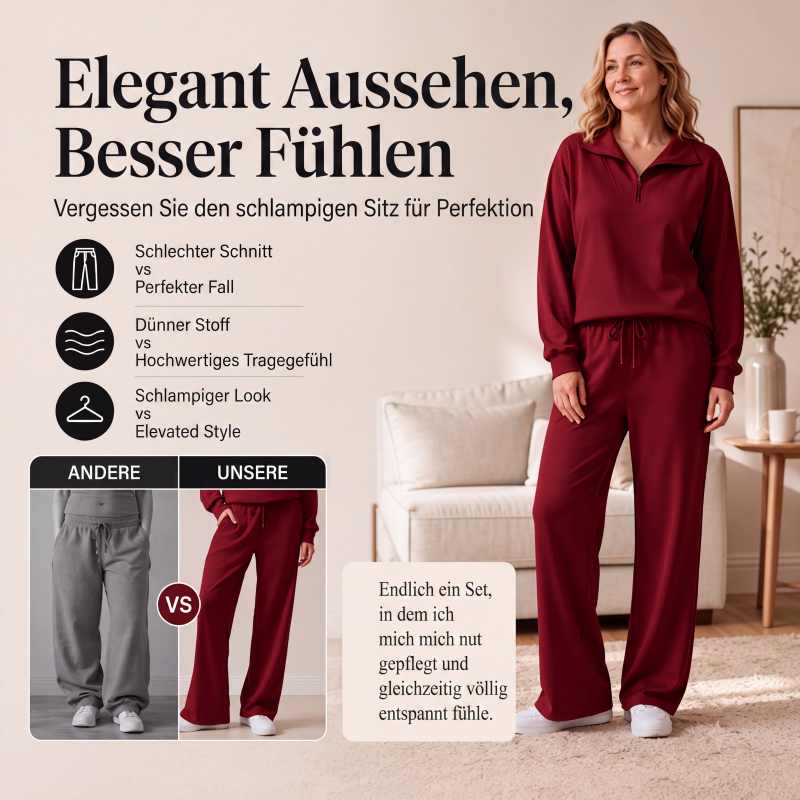 📢🎉50%Rabatt!!!🛍️✨Damen-Set mit halbem Reißverschluss, Kragenoberteil und weiten Hosen