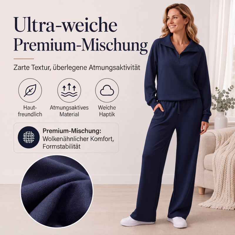 📢🎉50%Rabatt!!!🛍️✨Damen-Set mit halbem Reißverschluss, Kragenoberteil und weiten Hosen