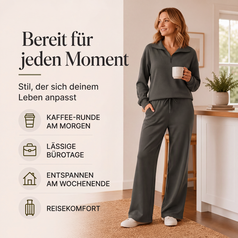 📢🎉50%Rabatt!!!🛍️✨Damen-Set mit halbem Reißverschluss, Kragenoberteil und weiten Hosen