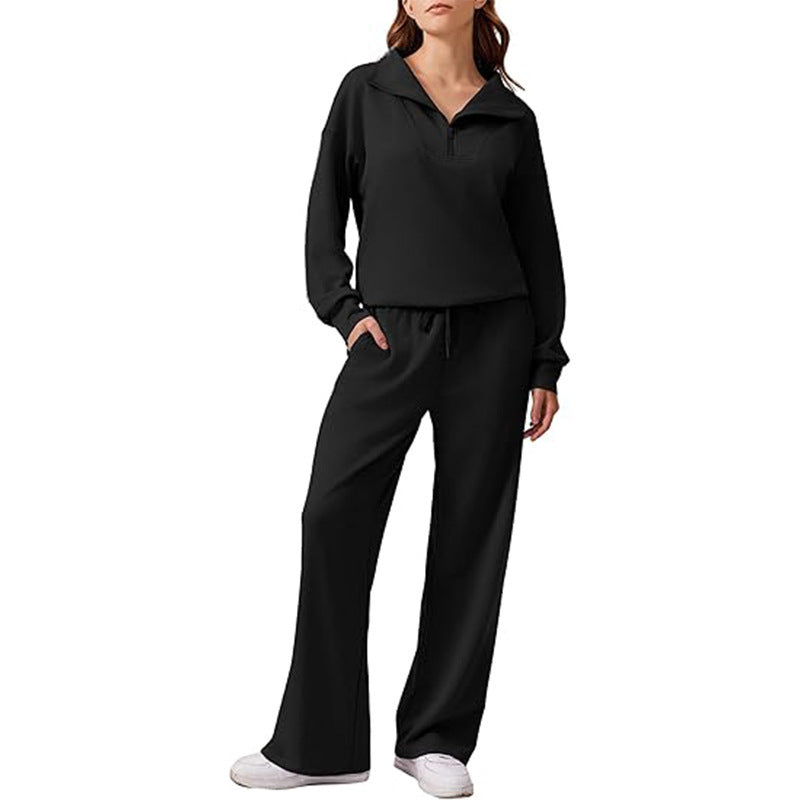 📢🎉50%Rabatt!!!🛍️✨Damen-Set mit halbem Reißverschluss, Kragenoberteil und weiten Hosen