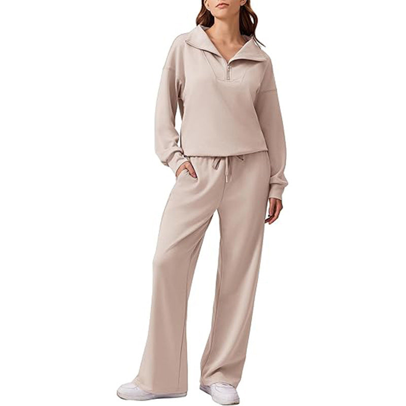 📢🎉50%Rabatt!!!🛍️✨Damen-Set mit halbem Reißverschluss, Kragenoberteil und weiten Hosen