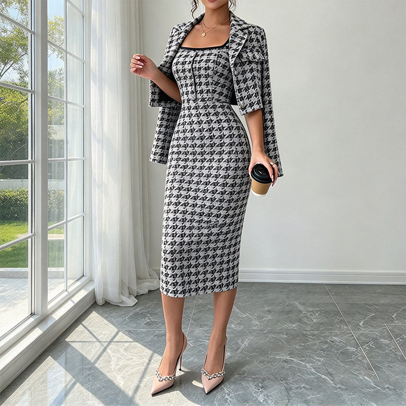 ⏰ Beliebt und bald ausverkauft!⏰Elegantes Kurzjacken- und Schmal-Kleid-Set für Damen