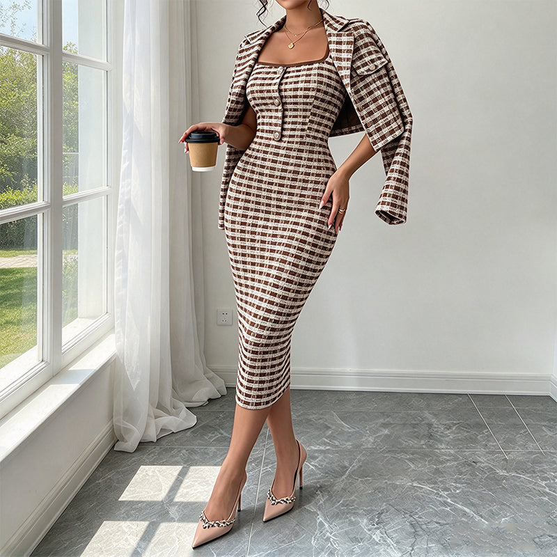 ⏰ Beliebt und bald ausverkauft!⏰Elegantes Kurzjacken- und Schmal-Kleid-Set für Damen