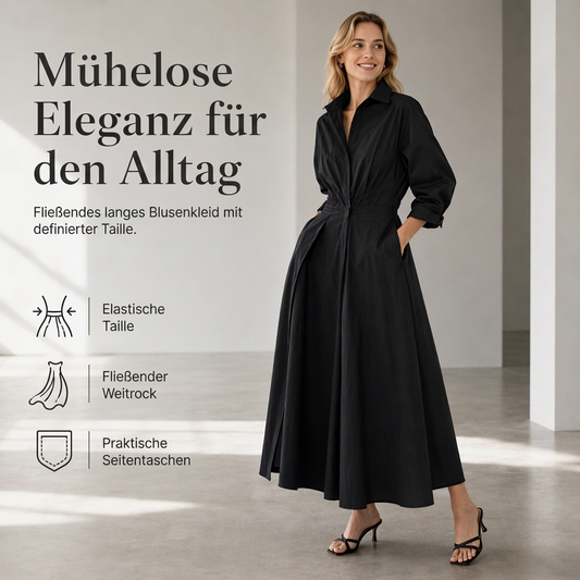⏰ Countdown läuft – 50% nur noch 3 Tage! Elegantes Damen Baumwoll-Leinenschrankfarbenes Hemdkleid mit Umlegekragen, elastischer Taille und ausgestellter Schwingsaum
