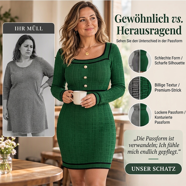 ⏰ Countdown läuft – 50% nur noch 3 Tage!  Elegantes körperbetontes Damenstrickkleid mit quadratischem Ausschnitt
