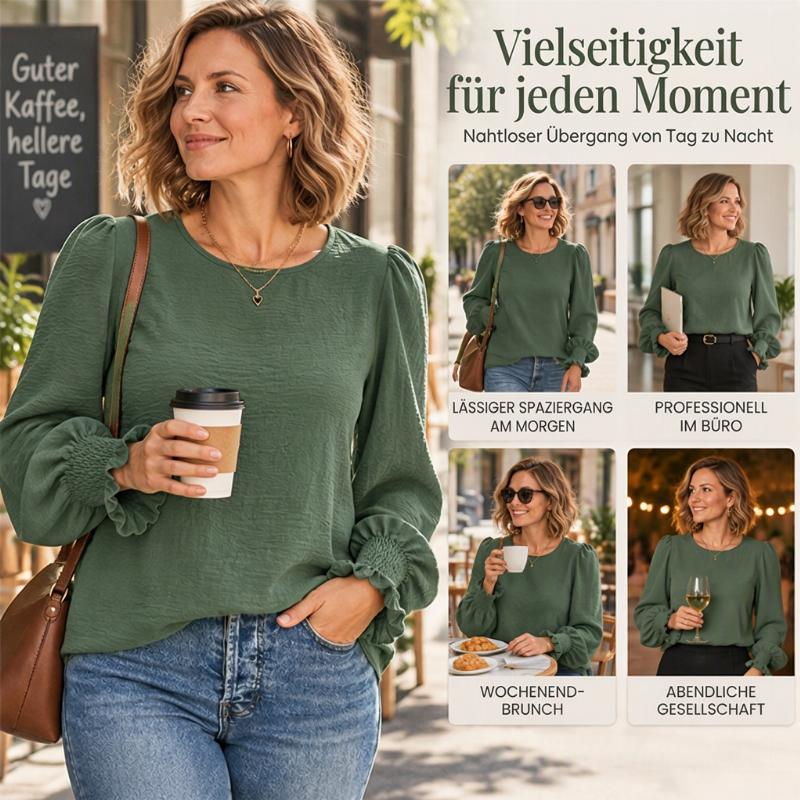 🔥 Nur heute 50 %! Elegantes Damen-Top mit Rundhalsausschnitt und gerafften Ärmelabschlüssen
