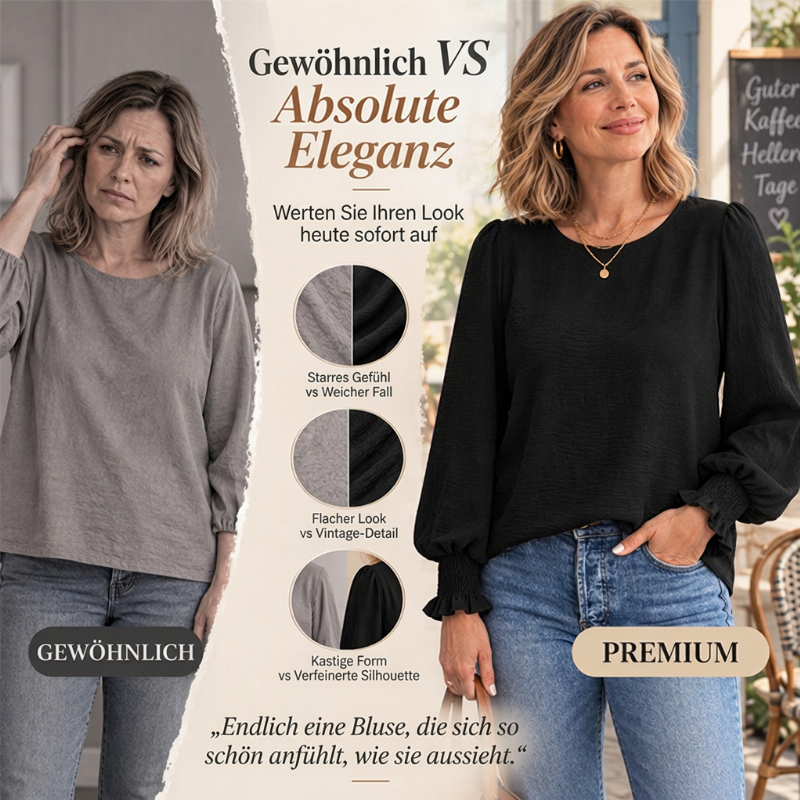 🔥 Nur heute 50 %! Elegantes Damen-Top mit Rundhalsausschnitt und gerafften Ärmelabschlüssen