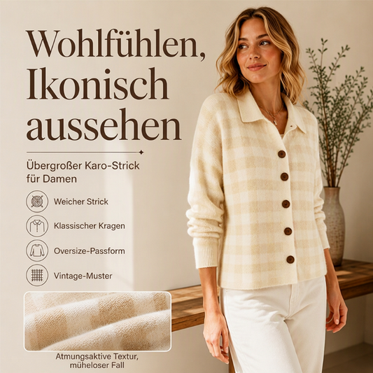 🔥 Nur heute 50 %! Damen kariierter Strickpullover mit Knopfleiste