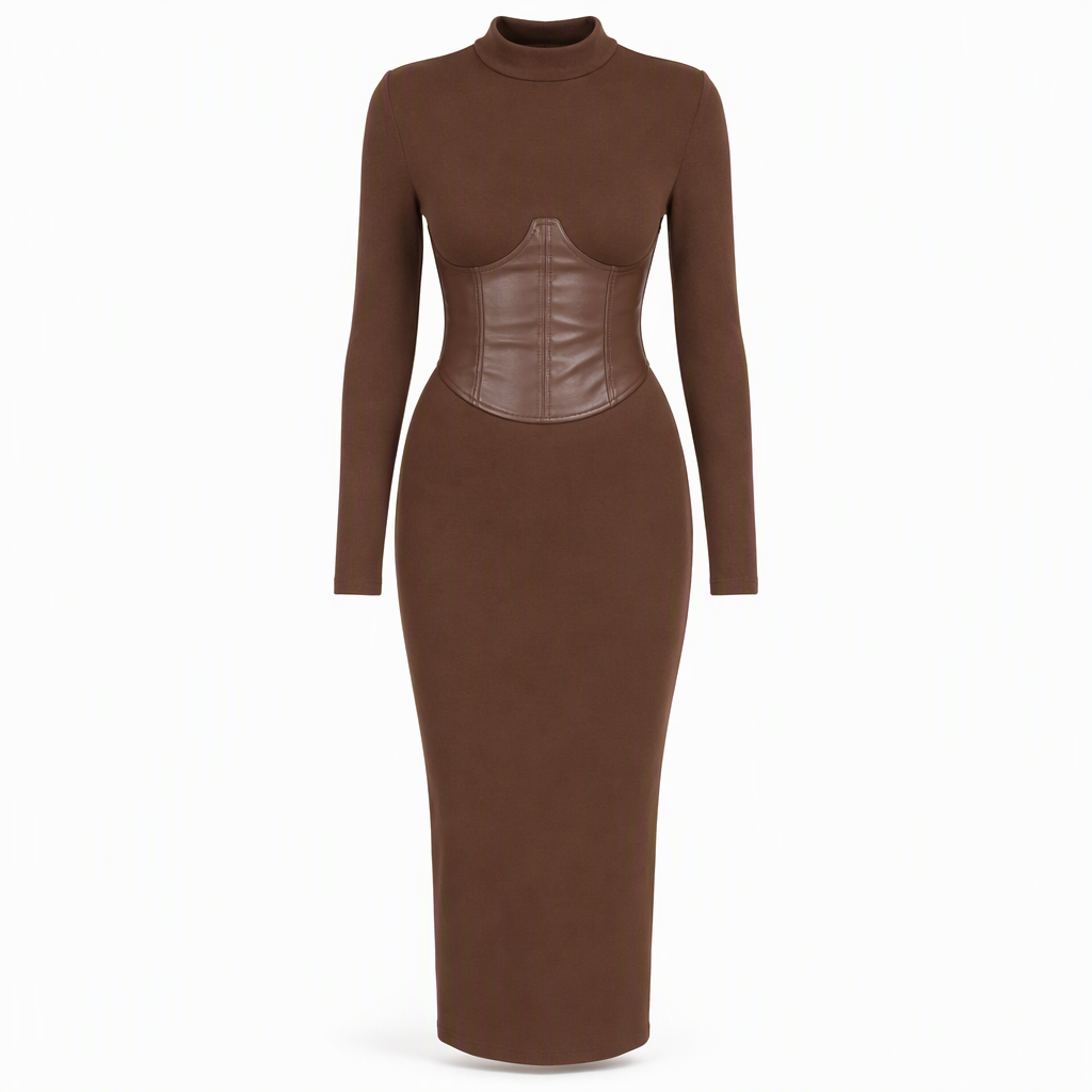🌟Bestseller reduziert! Nur diese Woche!🌟 Damen Rundhals Langarm Patchwork Figurbetontes Bodycon Strickkleid