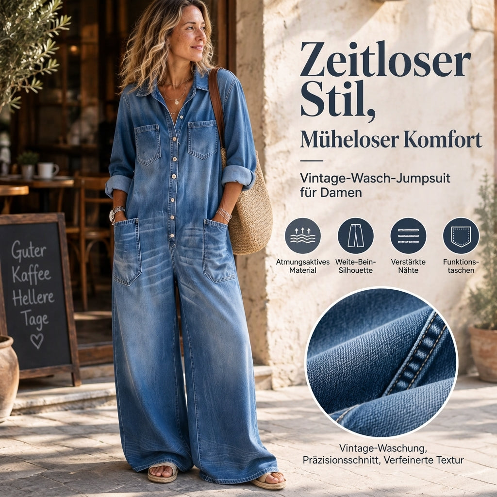 🚨Nur noch wenige auf Lager! Beeil dich!🚨 Damen Jeans Overall im Vintage-Look mit Kragen