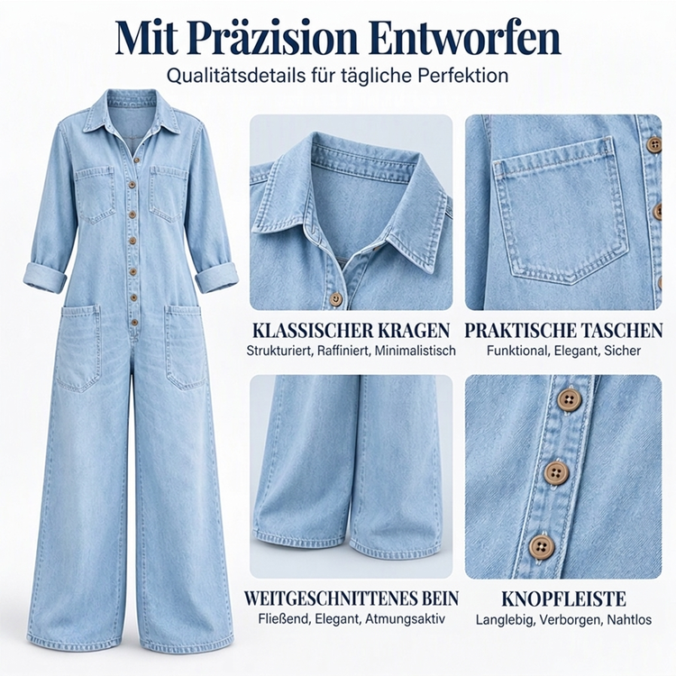 🚨Nur noch wenige auf Lager! Beeil dich!🚨 Damen Jeans Overall im Vintage-Look mit Kragen