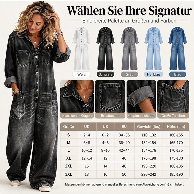 🚨Nur noch wenige auf Lager! Beeil dich!🚨 Damen Jeans Overall im Vintage-Look mit Kragen