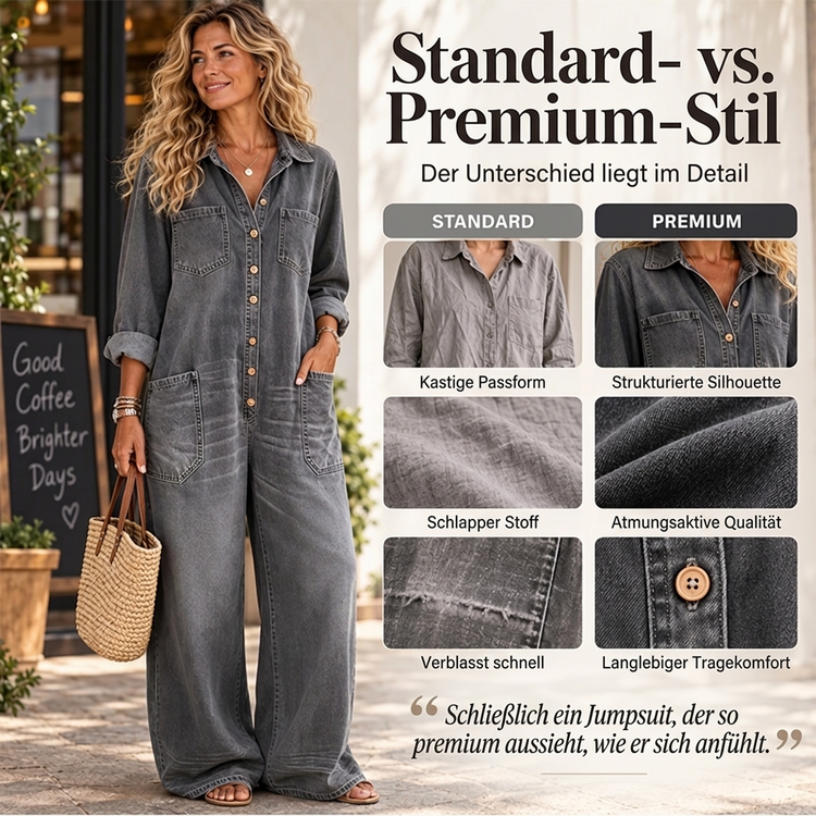 🚨Nur noch wenige auf Lager! Beeil dich!🚨 Damen Jeans Overall im Vintage-Look mit Kragen
