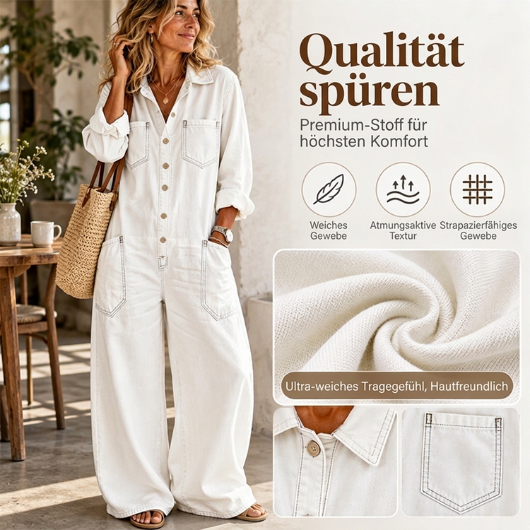 🚨Nur noch wenige auf Lager! Beeil dich!🚨 Damen Jeans Overall im Vintage-Look mit Kragen
