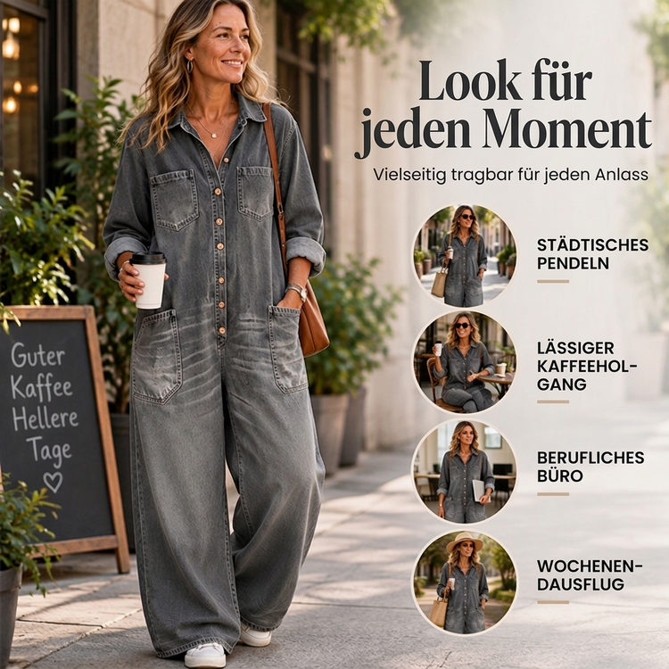 🚨Nur noch wenige auf Lager! Beeil dich!🚨 Damen Jeans Overall im Vintage-Look mit Kragen
