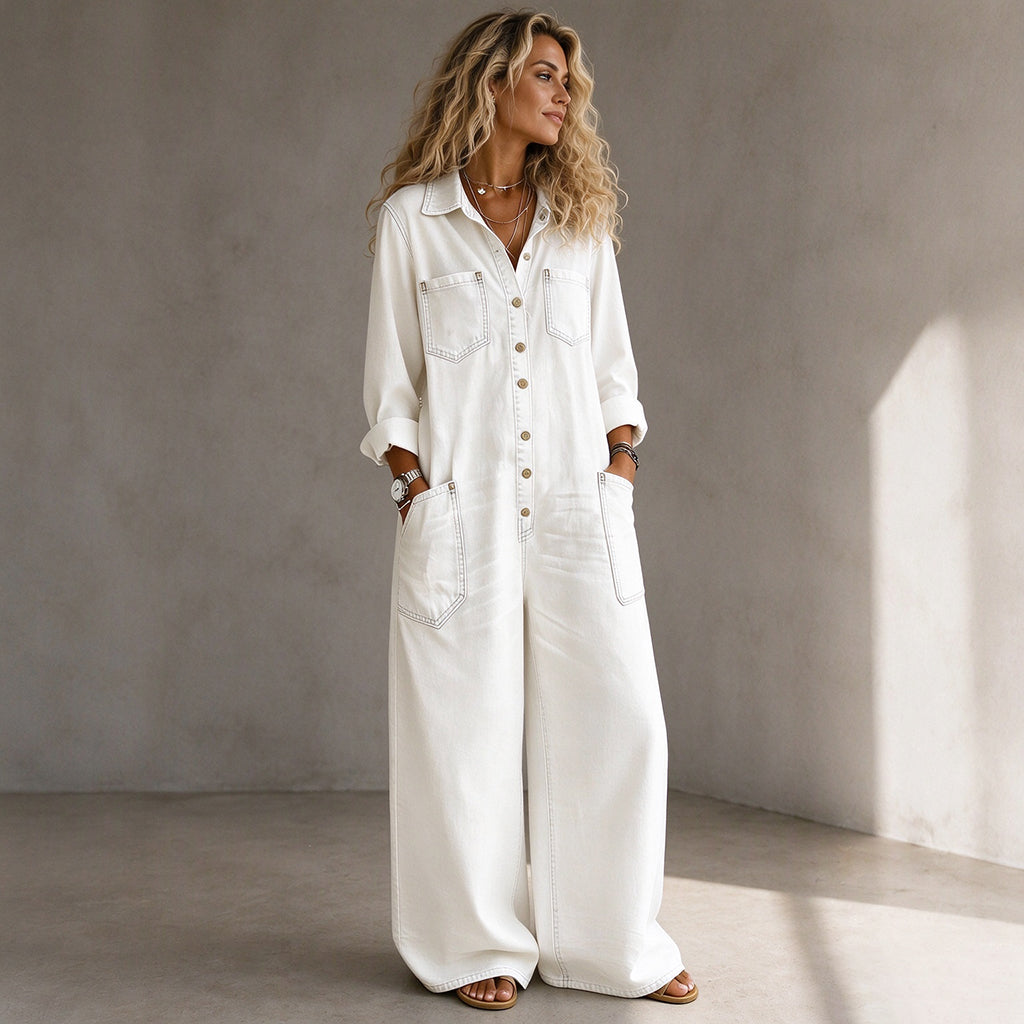 🚨Nur noch wenige auf Lager! Beeil dich!🚨 Damen Jeans Overall im Vintage-Look mit Kragen