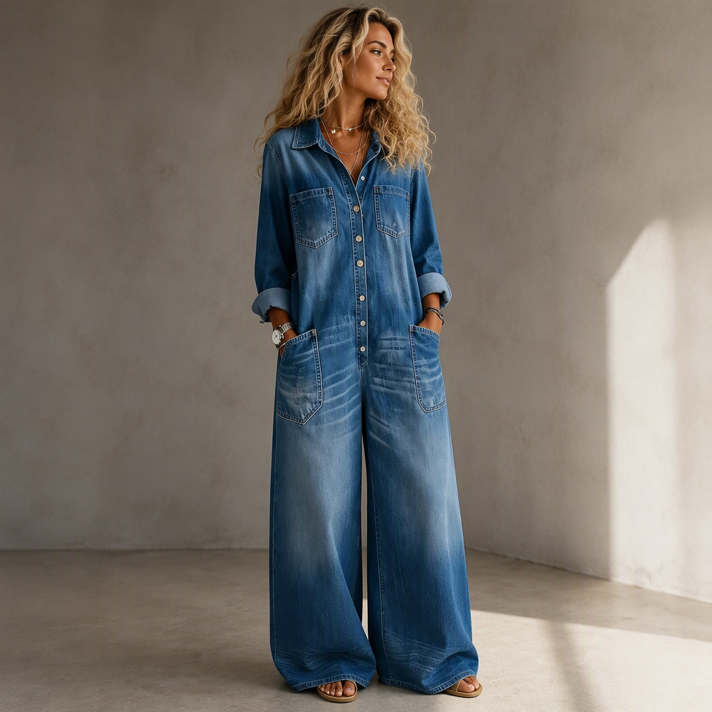 🚨Nur noch wenige auf Lager! Beeil dich!🚨 Damen Jeans Overall im Vintage-Look mit Kragen
