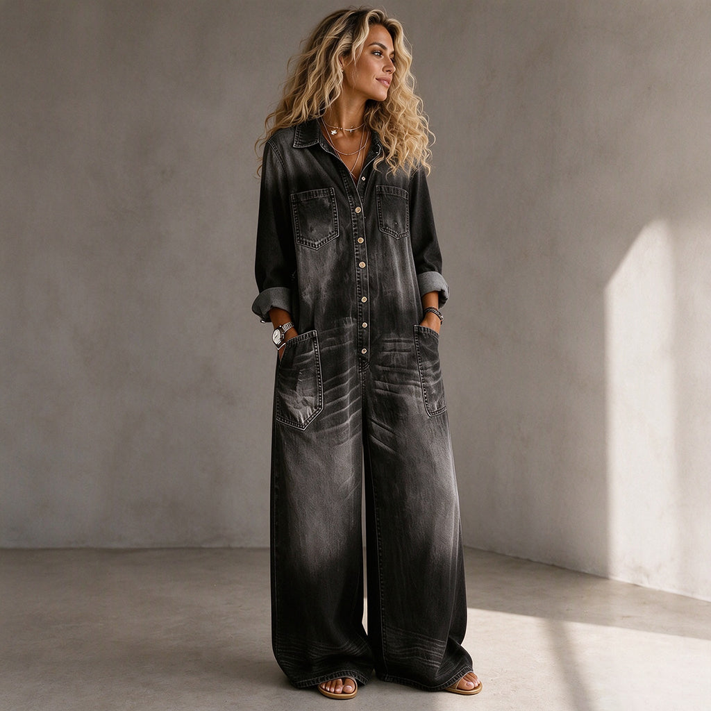 🚨Nur noch wenige auf Lager! Beeil dich!🚨 Damen Jeans Overall im Vintage-Look mit Kragen