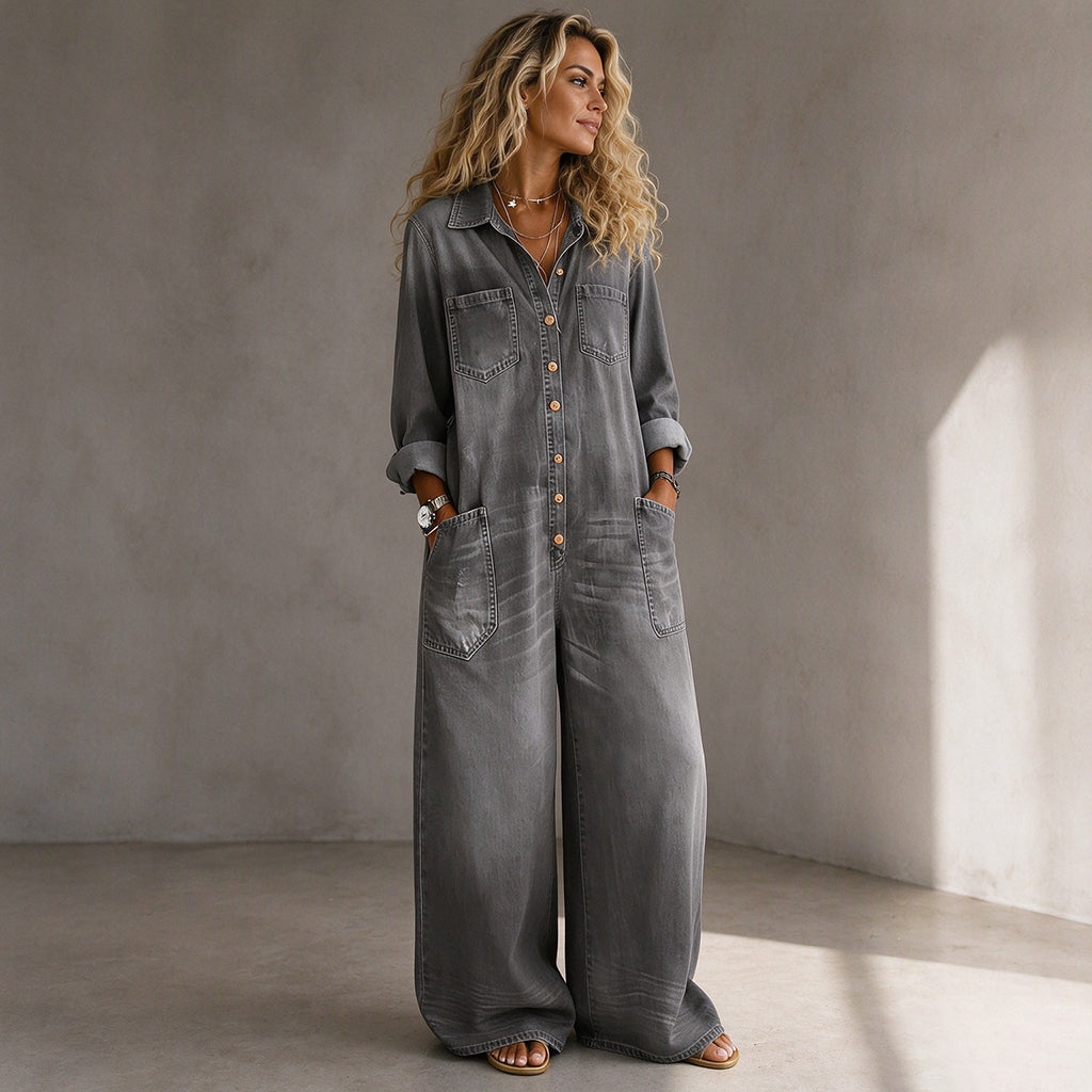 🚨Nur noch wenige auf Lager! Beeil dich!🚨 Damen Jeans Overall im Vintage-Look mit Kragen