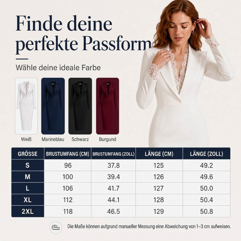 ⏰ Countdown läuft – 50% nur noch 3 Tage! Tailliertes Langarm-Kleid für Damen mit Spitzeneinsatz am Revers