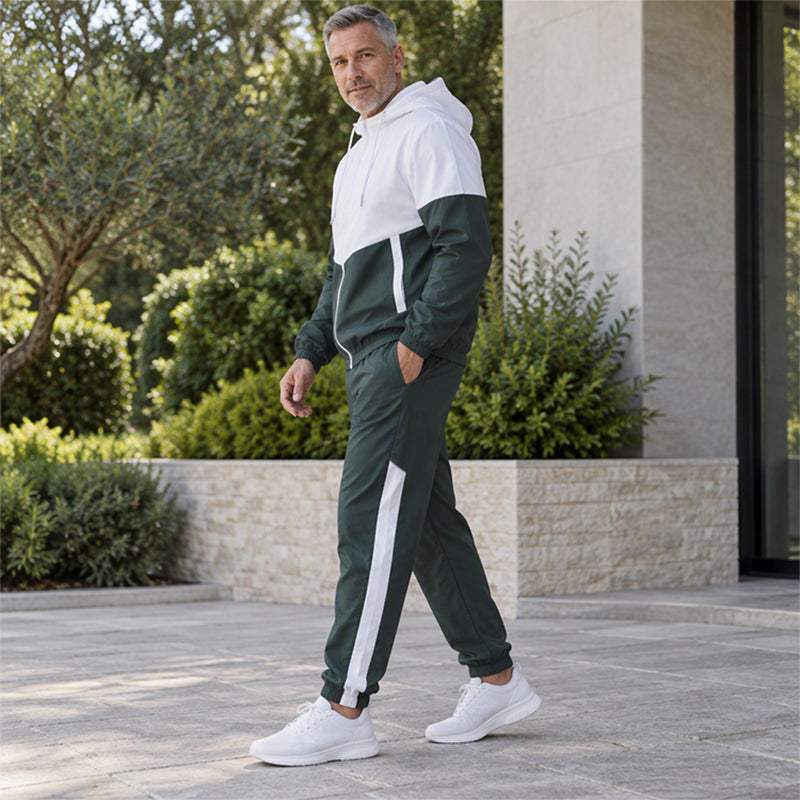 🔥 Nur heute 50 %! Leichtes Farbblock-Jacken- und Jogginganzug-Set für Herren