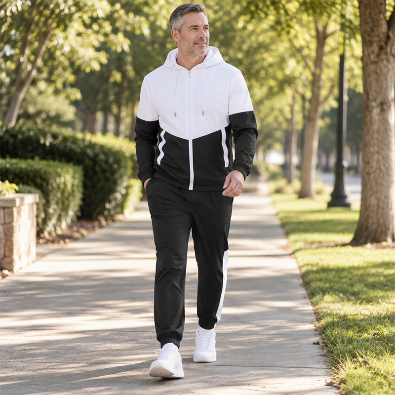 🔥 Nur heute 50 %! Leichtes Farbblock-Jacken- und Jogginganzug-Set für Herren